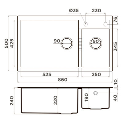 ��������� ����� ��� ����� Omoikiri Tedori 86-2-LB ES